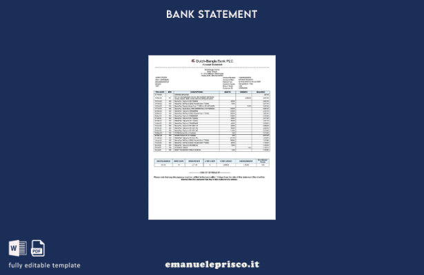 modello word di estratto conto limitato in stile verificato Bangladesh Dutch Ban